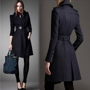 Burberry Wool Trench in Dark Navy